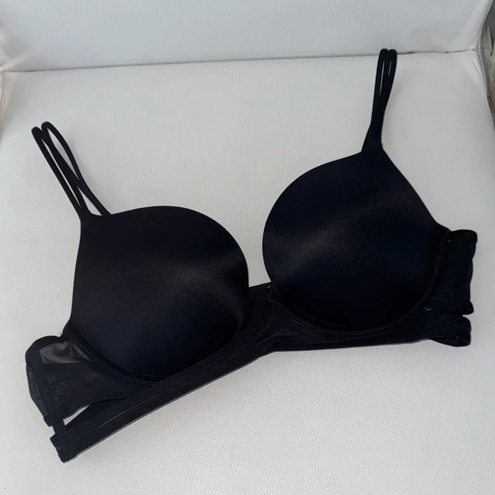 Victoria's Secret Very Sexy Black Satin Caged Mesh Double-Strap Push up Bra 36B